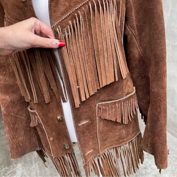 Vintage 70s Brown Suede Western Fringe Jacket - Picture 5 of 11